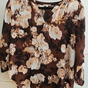 Maurices Floral V-Neck Blouse - Brown and Cream